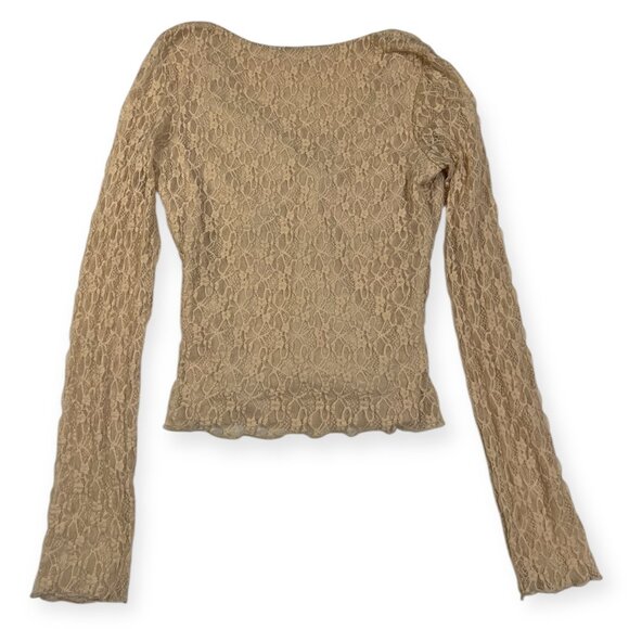 Thirty Thirty LA Nude Lace Long Sleeve Sheer Overlay Top Size Small Y2K Boho - Picture 3 of 7